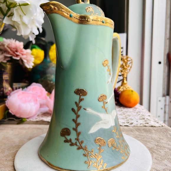 Ethereal Green and Gold Porcelain Hot cocoa or tea Pitcher - Picture 2 of 14